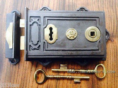 quality davenport victorian style cast iron & brass rim lock  400299678335